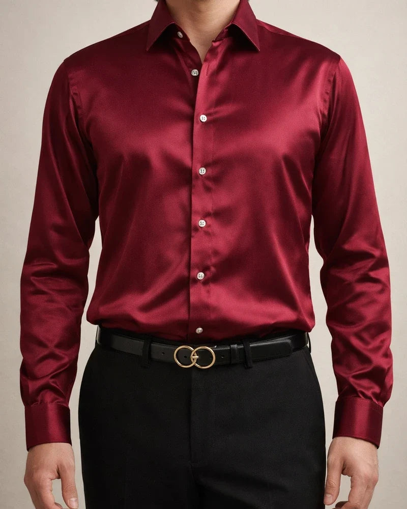 Men's Button Up Shirt Dress Shirt Collared Shirt Prom Shirt Satin Silk Shirt Black White Red Long Sleeve Plain Turndown Spring, Fall, Winter, Summer Wedding Party Clothing Apparel Button-Down | JRSEE:efe450eb-01dc-46e5-bd21-bb0523c6e578