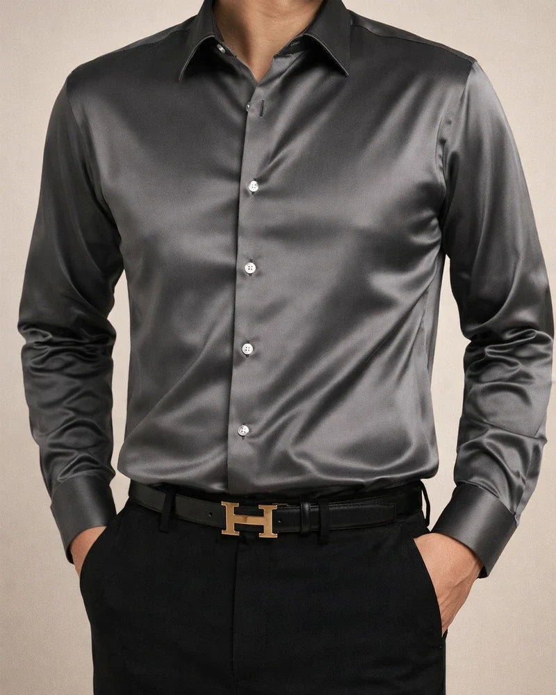 Men's Button Up Shirt Dress Shirt Collared Shirt Prom Shirt Satin Silk Shirt Black White Red Long Sleeve Plain Turndown Spring, Fall, Winter, Summer Wedding Party Clothing Apparel Button-Down | JRSEE:7df5bf7d-9b95-4fb3-bccf-d892d9dae271