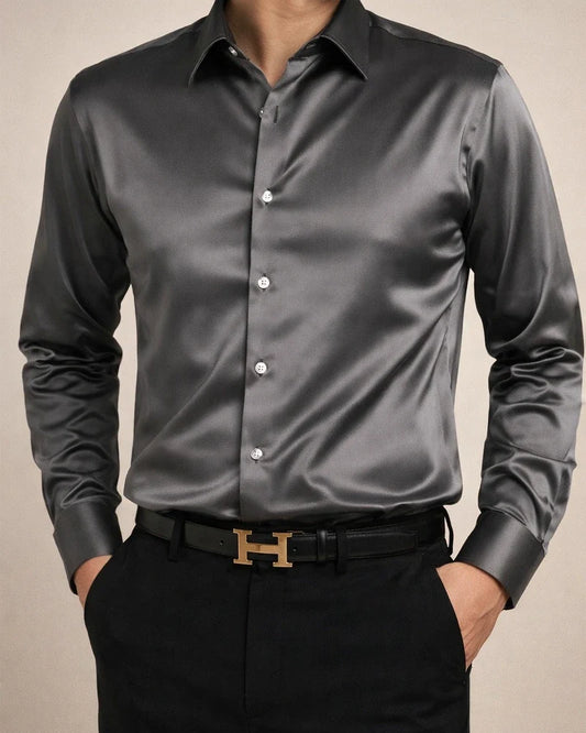 Men's Button Up Shirt Dress Shirt Collared Shirt Prom Shirt Satin Silk Shirt Black White Red Long Sleeve Plain Turndown Spring, Fall, Winter, Summer Wedding Party Clothing Apparel Button-Down | JRSEE:7df5bf7d-9b95-4fb3-bccf-d892d9dae271