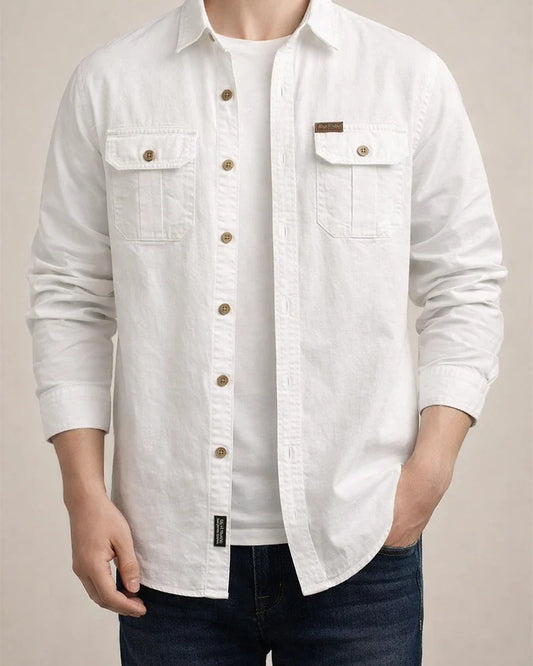 Men's Casual Loose Long-sleeved Shirt New Large Size Cotton Solid Color Shirt | JRSEE:89ab0f52-0d6f-441f-b453-f262740c218f