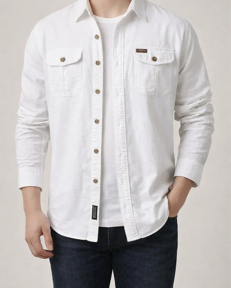 Men's Casual Loose Long-sleeved Shirt Solid Color in The Youth Lapel Thin Basic Models Pocket Design Single-breasted Shirt Cardigan | JRSEE:f49554ff-e914-4304-86af-04874a4c59bc