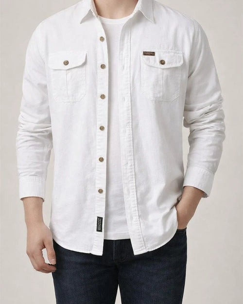Men's Casual Loose Long-sleeved Shirt Solid Color in The Youth Lapel Thin Basic Models Pocket Design Single-breasted Shirt Cardigan | JRSEE:f49554ff-e914-4304-86af-04874a4c59bc