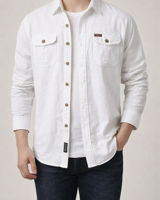 Men's Casual Loose Long-sleeved Shirt Solid Color in The Youth Lapel Thin Basic Models Pocket Design Single-breasted Shirt Cardigan | JRSEE:f49554ff-e914-4304-86af-04874a4c59bc