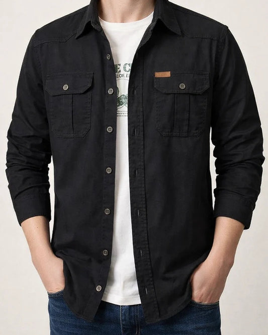 Men's Casual Loose Long-sleeved Shirt Solid Color in The Youth Lapel Thin Basic Models Pocket Design Single-breasted Shirt Cardigan | JRSEE:580a5d51-694a-4622-9879-5c3655175513