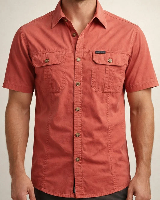 Men's Casual Loose Short-sleeved Shirt Solid Color in The Youth Lapel Thin Basic Paragraph Pocket Design Single-breasted Shirt Cardigan | JRSEE:5fe98dd9-3865-49b3-bc4f-a2e62c74af30