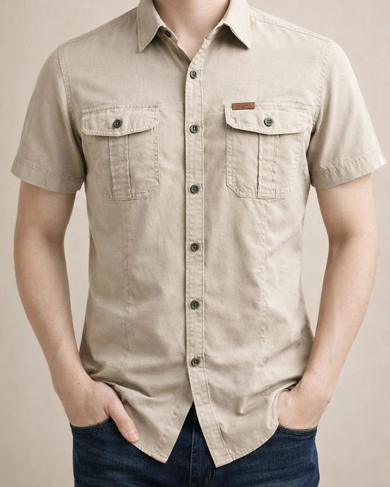 Men's Casual Loose Short-sleeved Shirt Solid Color in The Youth Lapel Thin Basic Paragraph Pocket Design Single-breasted Shirt Cardigan | JRSEE:0fc9a579-9411-4691-8b46-05c38de08a39