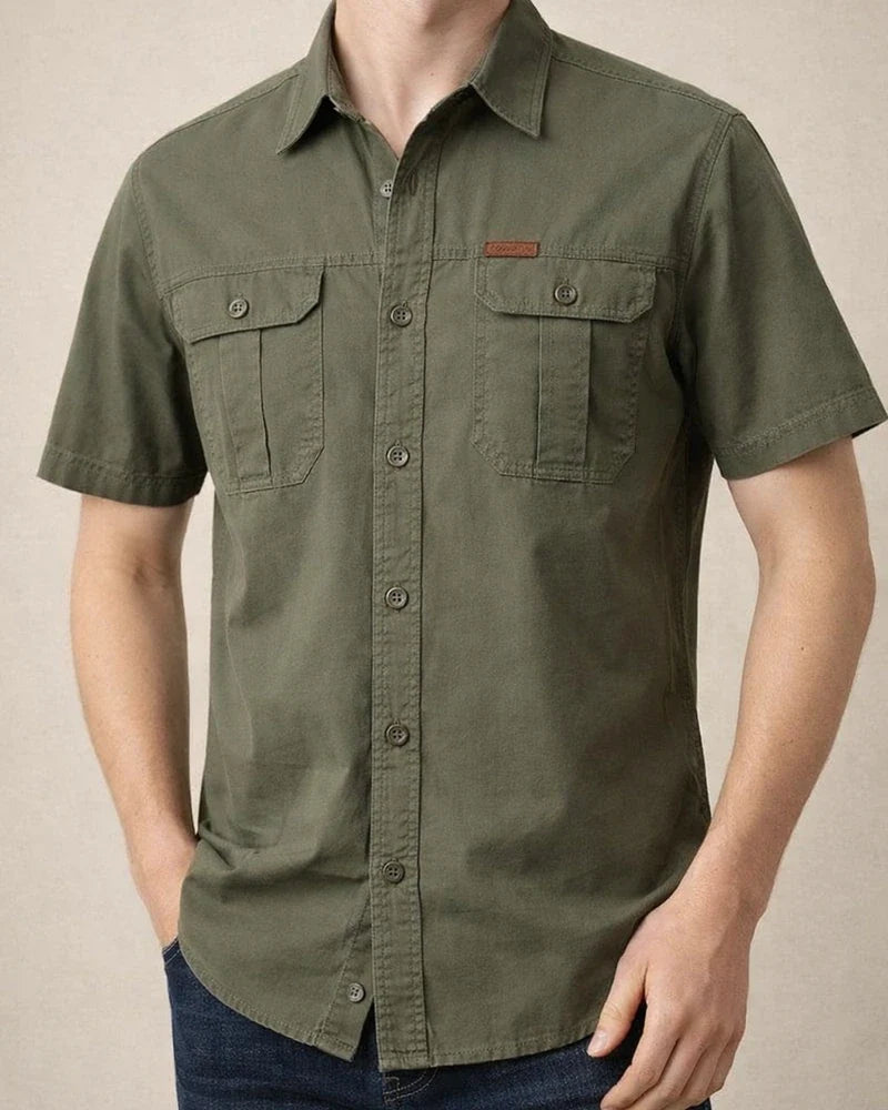 Men's Casual Loose Short-sleeved Shirt Solid Color in The Youth Lapel Thin Basic Paragraph Pocket Design Single-breasted Shirt Cardigan | JRSEE:837f8f52-95e0-4b1e-9e9b-4b61055652f5