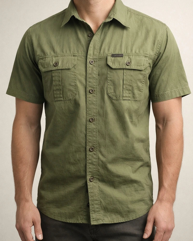 Men's Casual Loose Short-sleeved Shirt Solid Color in The Youth Lapel Thin Basic Paragraph Pocket Design Single-breasted Shirt Cardigan | JRSEE:46ddb270-b9de-4de8-af7f-25e94fe09e11