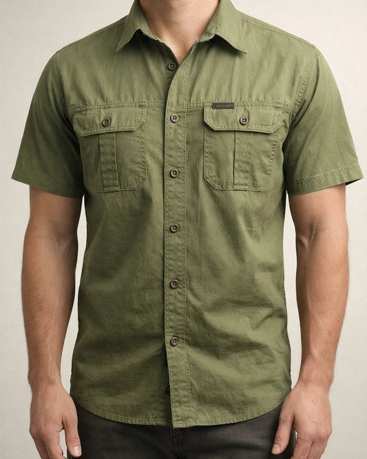 Men's Casual Loose Short-sleeved Shirt Solid Color in The Youth Lapel Thin Basic Paragraph Pocket Design Single-breasted Shirt Cardigan | JRSEE:46ddb270-b9de-4de8-af7f-25e94fe09e11