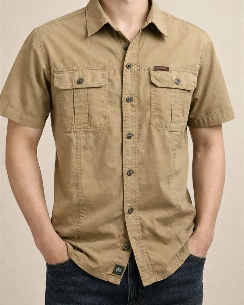 Men's Casual Loose Short-sleeved Shirt Solid Color in The Youth Lapel Thin Basic Paragraph Pocket Design Single-breasted Shirt Cardigan | JRSEE:d0698c7e-39b8-4f8a-a424-80b663387c3a
