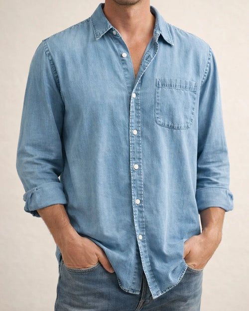 Men's Casual Shirt Black White Army Green Navy Blue Blue Long Sleeve Solid Color Turndown Street Daily Button-Down Clothing Apparel Cotton Denim Casual Comfortable Pocket | JRSEE:c6fb39c5-4187-4c5a-93ee-1ae68be9bc0f