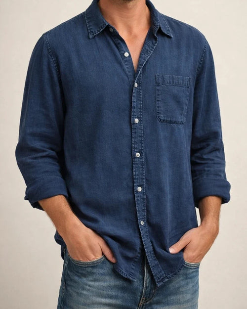 Men's Casual Shirt Black White Army Green Navy Blue Blue Long Sleeve Solid Color Turndown Street Daily Button-Down Clothing Apparel Cotton Denim Casual Comfortable Pocket | JRSEE:1892079e-fa83-4c9d-8489-d435817f9a53