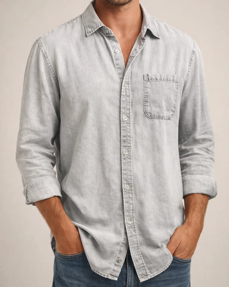 Men's Casual Shirt Black White Army Green Navy Blue Blue Long Sleeve Solid Color Turndown Street Daily Button-Down Clothing Apparel Cotton Denim Casual Comfortable Pocket | JRSEE:d438768e-6b3c-40ed-a4f6-d38cff236c53