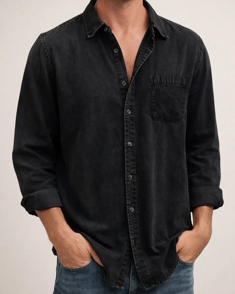Men's Casual Shirt Black White Army Green Navy Blue Blue Long Sleeve Solid Color Turndown Street Daily Button-Down Clothing Apparel Cotton Denim Casual Comfortable Pocket | JRSEE:4d25364f-a254-4110-aa9b-1bbc10044c42