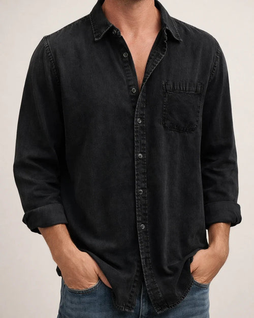 Men's Casual Shirt Black White Army Green Navy Blue Blue Long Sleeve Solid Color Turndown Street Daily Button-Down Clothing Apparel Cotton Denim Casual Comfortable Pocket | JRSEE:4d25364f-a254-4110-aa9b-1bbc10044c42