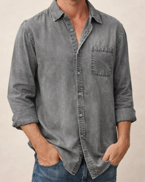 Men's Casual Shirt Black White Army Green Navy Blue Blue Long Sleeve Solid Color Turndown Street Daily Button-Down Clothing Apparel Cotton Denim Casual Comfortable Pocket | JRSEE:c645bcee-51a6-473a-a065-967ad61971e7