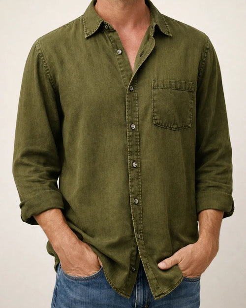 Men's Casual Shirt Black White Army Green Navy Blue Blue Long Sleeve Solid Color Turndown Street Daily Button-Down Clothing Apparel Cotton Denim Casual Comfortable Pocket | JRSEE:2b994574-3f17-480d-a6f6-045b3ba73165