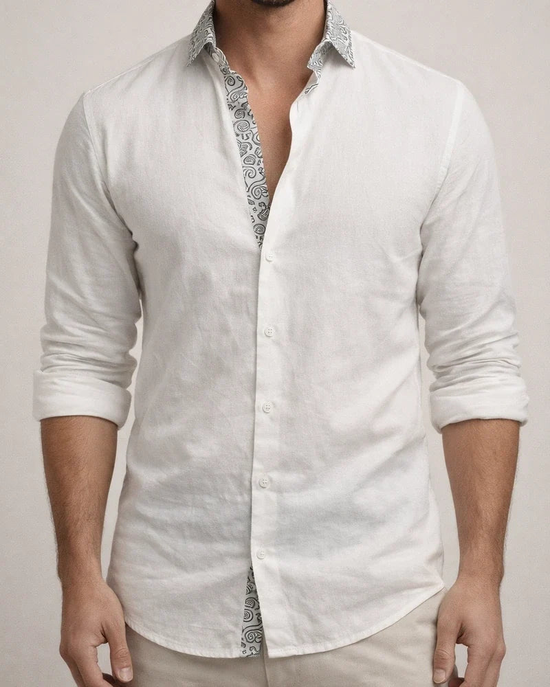 Men's Casual Shirt White Blue Gray Long Sleeve Plain Lapel Spring & Summer Casual Hawaiian Clothing Apparel | JRSEE:1e7ed025-b73f-4a1d-b640-9a5b16ea9366