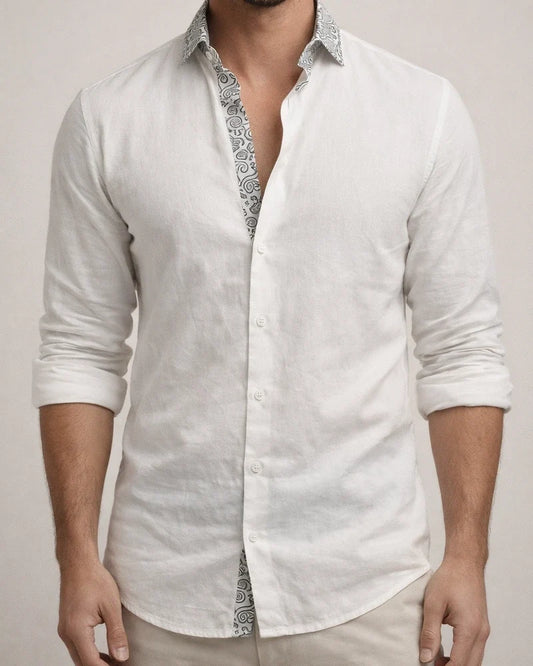 Men's Casual Shirt White Blue Gray Long Sleeve Plain Lapel Spring & Summer Casual Hawaiian Clothing Apparel | JRSEE:1e7ed025-b73f-4a1d-b640-9a5b16ea9366