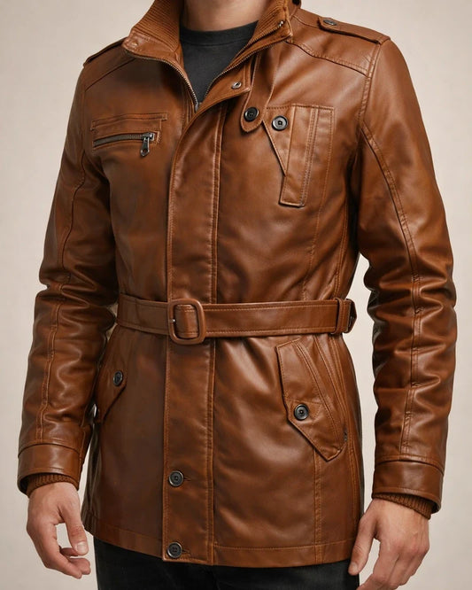 Men's Casual Solid Color Biker Washed Stand-up Collar Leather Jacket PU Leather Jacket Zipper Insert Pockets Belt Padded Jacket | JRSEE:fc06e65a-c6af-4838-97a0-261ae0904938