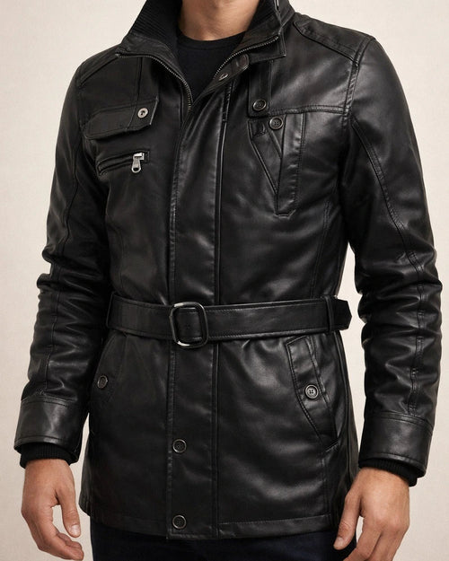 Men's Casual Solid Color Biker Washed Stand-up Collar Leather Jacket PU Leather Jacket Zipper Insert Pockets Belt Padded Jacket | JRSEE:7e2bb774-6af6-4227-8fc0-4f81e09a44a7