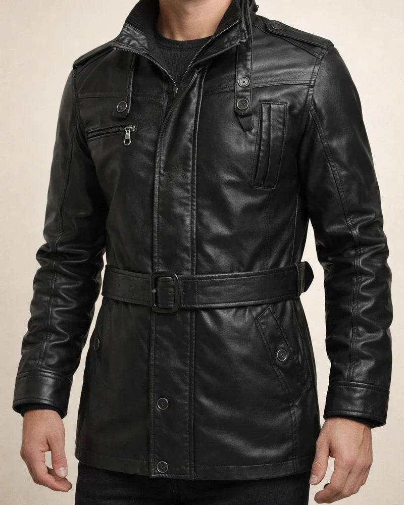Men's Casual Solid Color Biker Washed Stand-up Collar Leather Jacket PU Leather Jacket Zipper Insert Pockets Belt Padded Jacket | JRSEE:702bf640-8e34-47fe-9926-983f155e6fcc