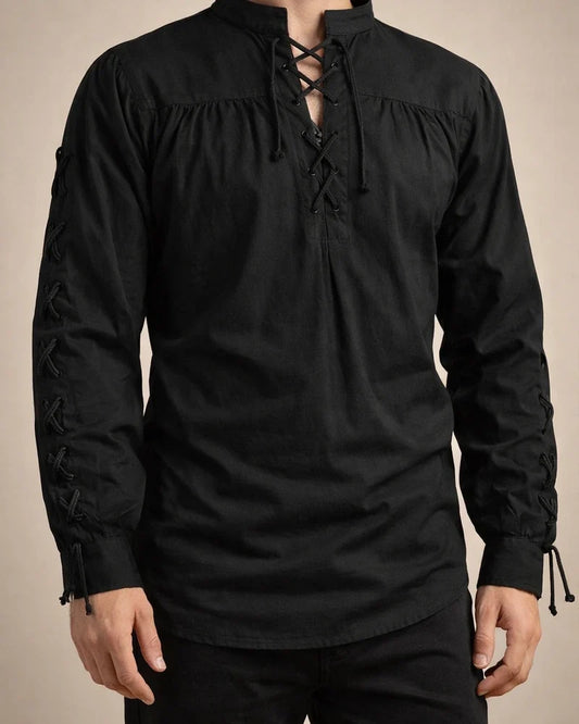 Men's Casual Standing Collar Long Sleeve Cotton Shirt Beige Black S M L XL 2XL 3XL 4XL 5XL | JRSEE:0c313ab0-0989-4b24-ac0e-6cfd60fb2088