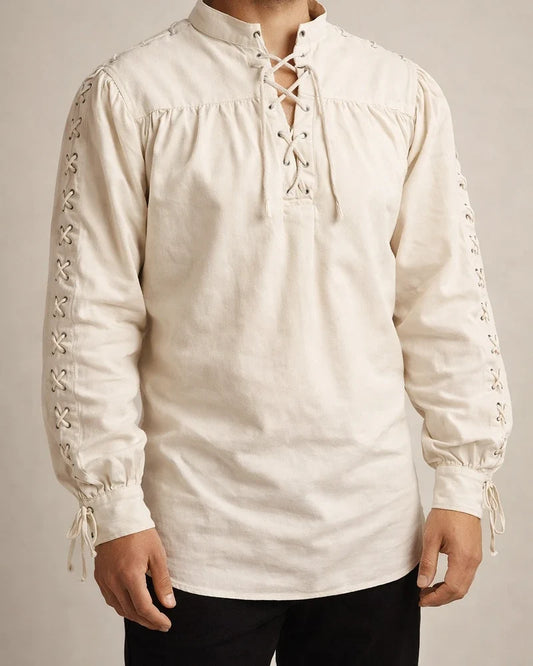 Men's Casual Standing Collar Long Sleeve Cotton Shirt Beige Black S M L XL 2XL 3XL 4XL 5XL | JRSEE:dfc46f62-d2fa-40e4-baae-2d7cb31c66b7