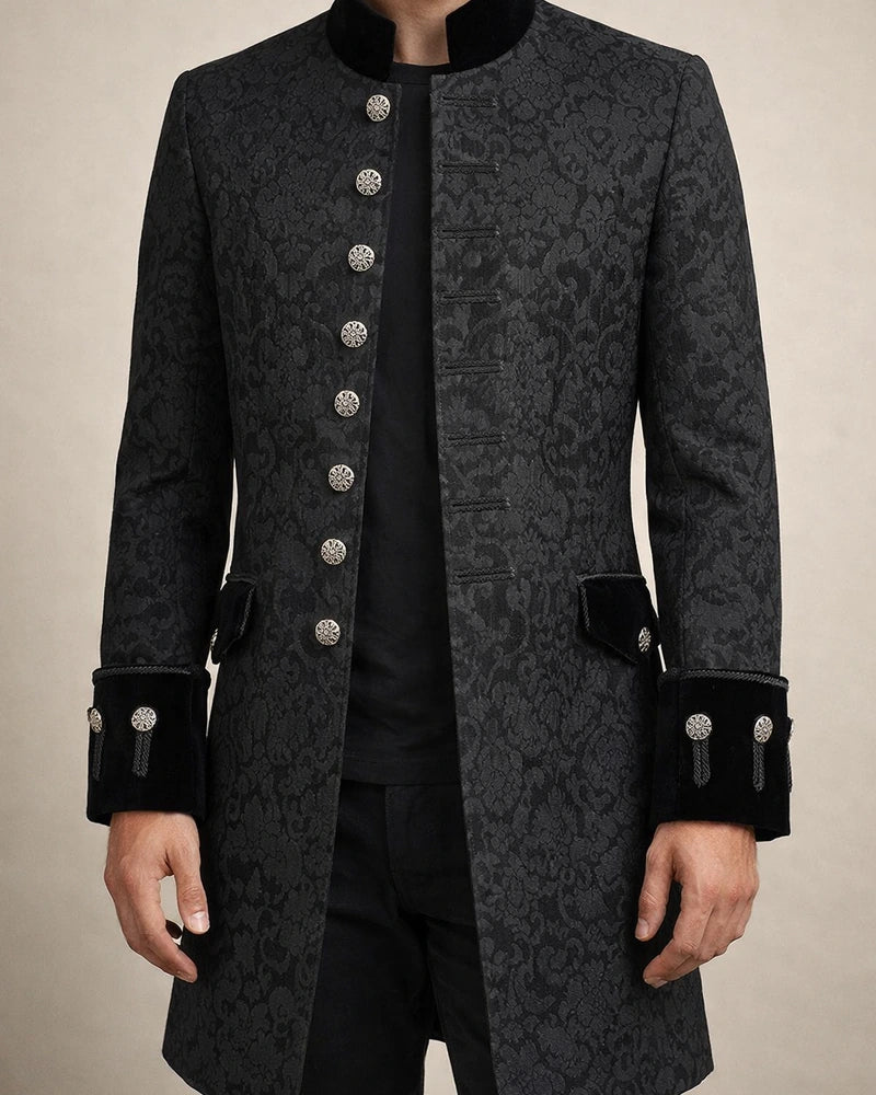Men's Coat Lightweight Cocktail Party Cosplay Costumes Nightclub Buttoned Front Stand Collar Artistic / Retro Punk Fashion Elegant & Luxurious Jacket Outerwear Solid Color with Pockets Blue White | JRSEE:c70c822e-c2a9-4ebc-98c8-0c1ba66de990