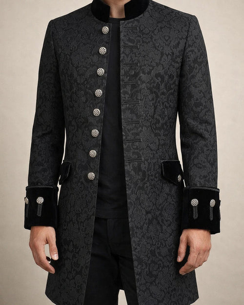 Men's Coat Lightweight Cocktail Party Cosplay Costumes Nightclub Buttoned Front Stand Collar Artistic / Retro Punk Fashion Elegant & Luxurious Jacket Outerwear Solid Color with Pockets Blue White | JRSEE:c70c822e-c2a9-4ebc-98c8-0c1ba66de990