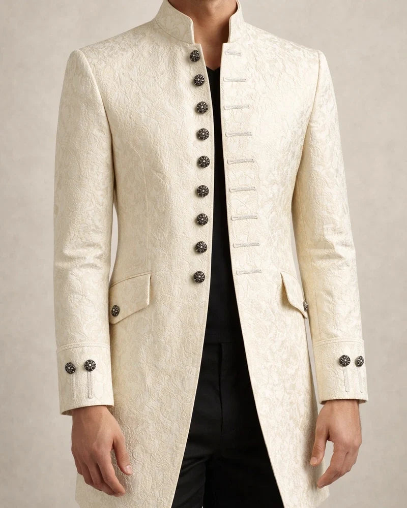 Men's Coat Lightweight Cocktail Party Cosplay Costumes Nightclub Buttoned Front Stand Collar Artistic / Retro Punk Fashion Elegant & Luxurious Jacket Outerwear Solid Color with Pockets Blue White | JRSEE:f894b964-77bb-4cd2-924f-6f976842a0af