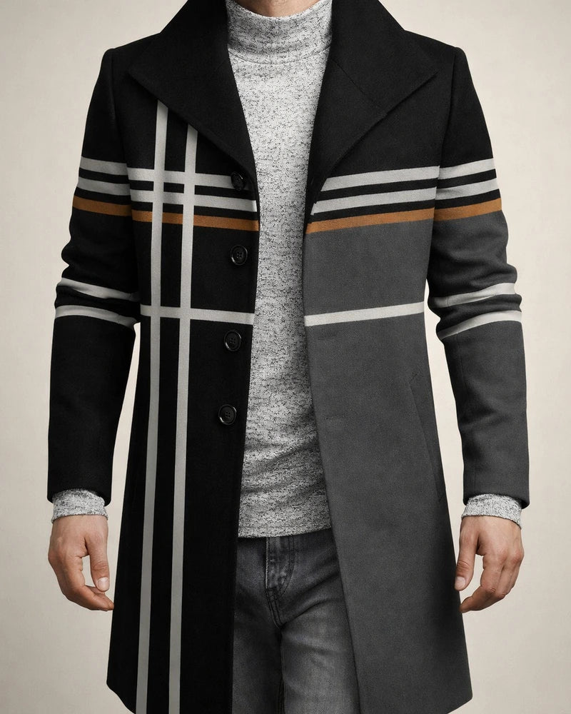 Men's Coat - New Fall/Winter Style - Woolen Mid-Length Print Casual Lapel Collar Jacket | JRSEE:7b3d7c09-bfa2-449e-9015-25aecdb25020