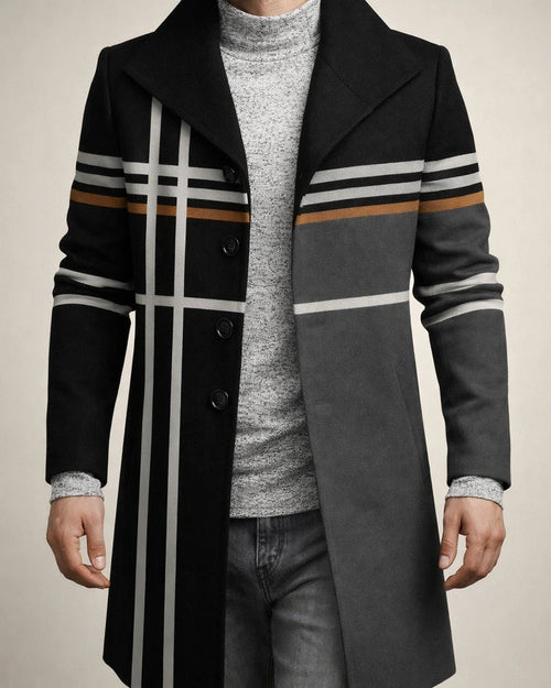 Men's Coat - New Fall/Winter Style - Woolen Mid-Length Print Casual Lapel Collar Jacket | JRSEE:7b3d7c09-bfa2-449e-9015-25aecdb25020