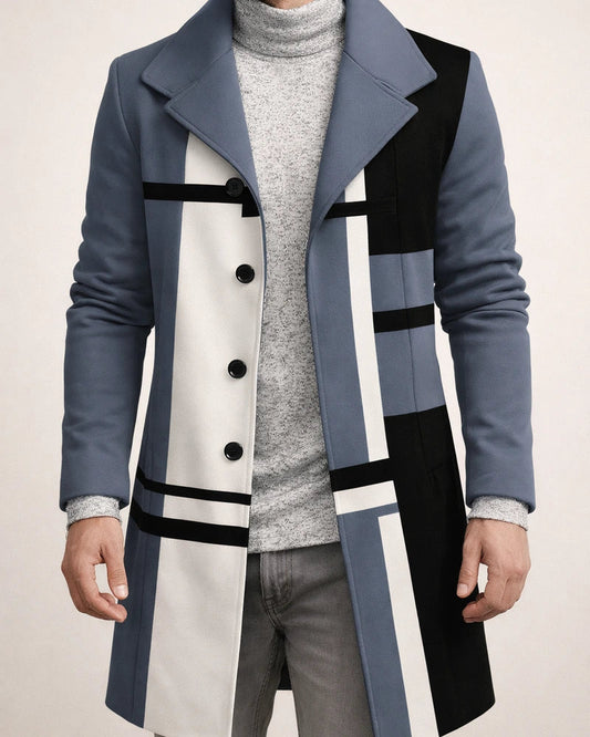 Men's Coat - New Fall/Winter Style - Woolen Mid-Length Print Casual Lapel Collar Jacket | JRSEE:61adea58-56e6-4d81-96e0-7f5e542db86b