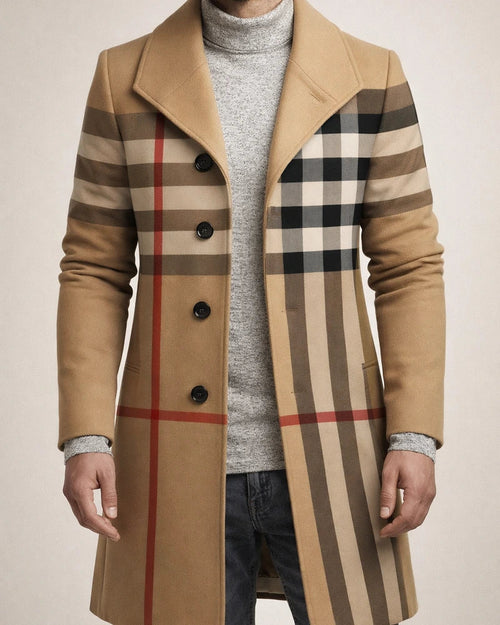 Men's Coat - New Fall/Winter Style - Woolen Mid-Length Print Casual Lapel Collar Jacket | JRSEE:62647d2d-0093-494e-a822-60a77d3a7b3c