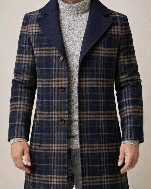 Men's Coat - New Fall/Winter Style - Woolen Mid-Length Print Casual Lapel Collar Jacket | JRSEE:60ff307a-2c1c-4b91-9d37-f663dc7c14a0