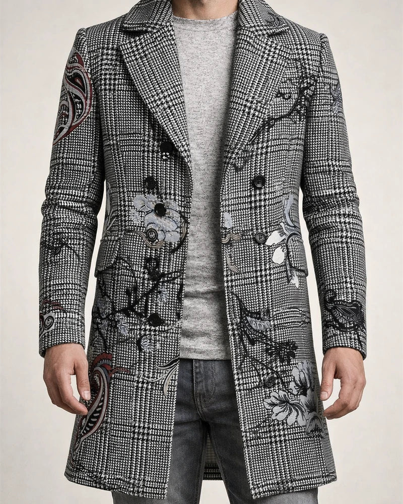 Men's Coat - New Fall/Winter Style - Woolen Mid-Length Print Casual Lapel Collar Jacket | JRSEE:8c870922-d688-43e2-b3df-11e0d3fec945