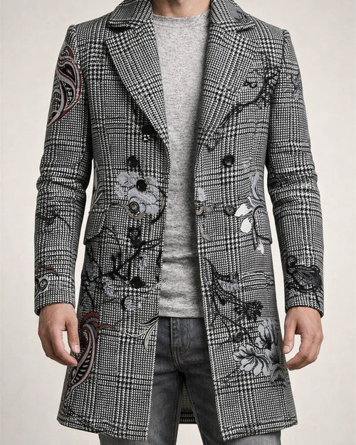Men's Coat - New Fall/Winter Style - Woolen Mid-Length Print Casual Lapel Collar Jacket | JRSEE:8c870922-d688-43e2-b3df-11e0d3fec945