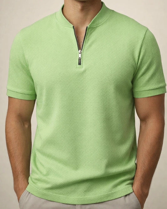 Men's Collar Polo Shirt Golf Shirt T shirt Tee Solid Color Stand Collar Street Casual Zipper Short Sleeve Tops Casual Fashion Breathable Comfortable Green White Black | JRSEE:71039fbf-56cd-4e84-b25e-6cfd20e141db