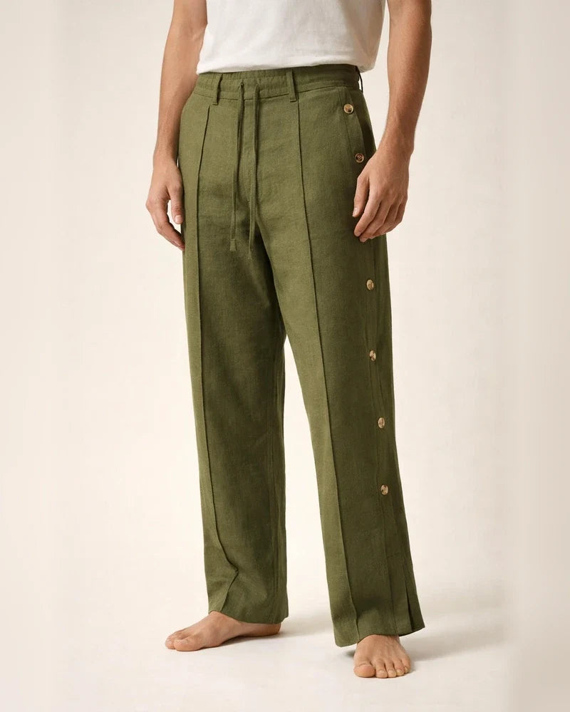 Men's Cotton and Linen Spring and Autumn Draw Solid Color Loose Straight Casual Pants | JRSEE:f7194da1-b8c3-406b-8b3c-d488ff7bfc5c