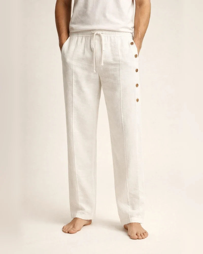 Men's Cotton and Linen Spring and Autumn Draw Solid Color Loose Straight Casual Pants | JRSEE:693d73de-ffd3-4aa8-a0d3-4328013a536d