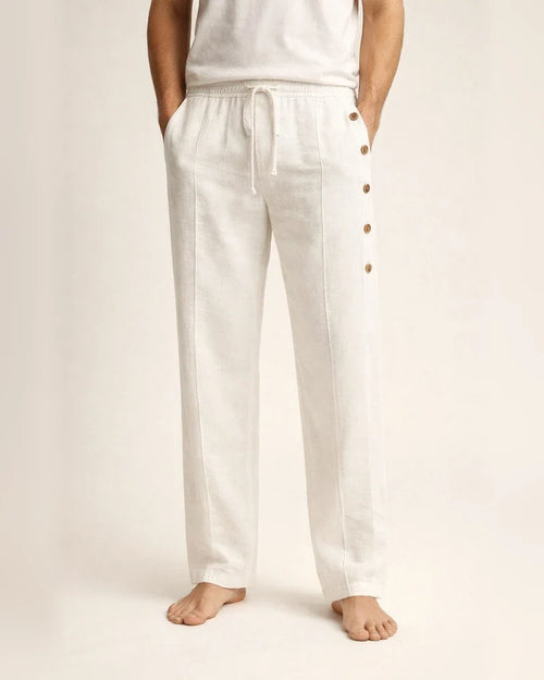 Men's Cotton and Linen Spring and Autumn Draw Solid Color Loose Straight Casual Pants | JRSEE:693d73de-ffd3-4aa8-a0d3-4328013a536d