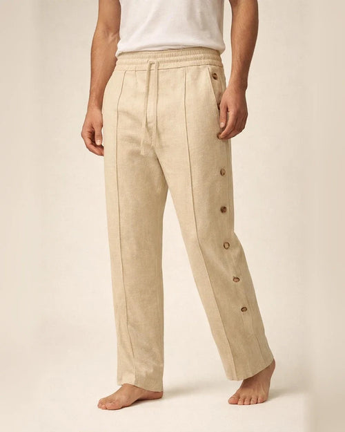 Men's Cotton and Linen Spring and Autumn Draw Solid Color Loose Straight Casual Pants | JRSEE:e19242f2-2c9f-4668-8bfb-1e0891aac463