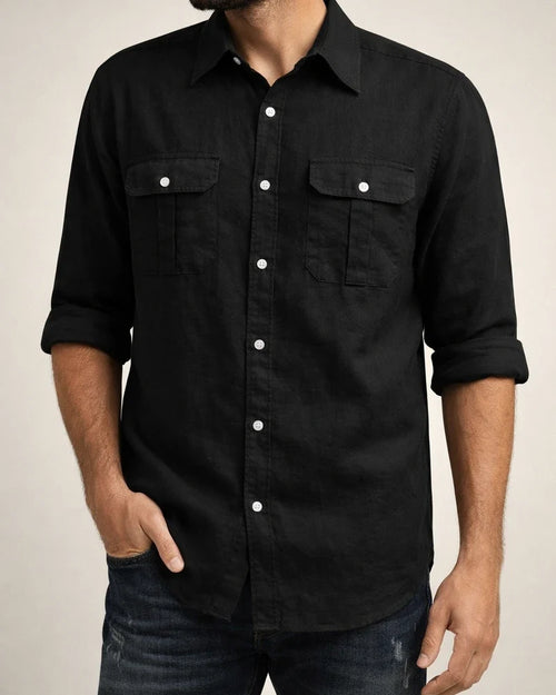Men's Cotton Linen Material Long-sleeved Shirt Casual Men's Top White Blue Black Khaki Color | JRSEE:e6193169-6164-4cec-a020-ac45528c85ff