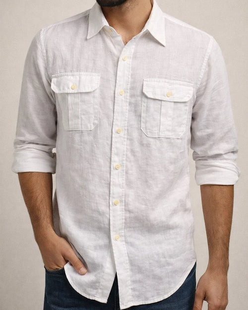 Men's Cotton Linen Material Long-sleeved Shirt Casual Men's Top White Blue Black Khaki Color | JRSEE:eabd034c-cf82-4cc4-a943-d381b78a69cb