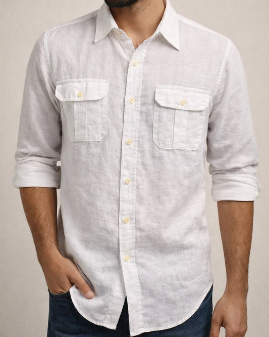Men's Cotton Linen Material Long-sleeved Shirt Casual Men's Top White Blue Black Khaki Color | JRSEE:eabd034c-cf82-4cc4-a943-d381b78a69cb