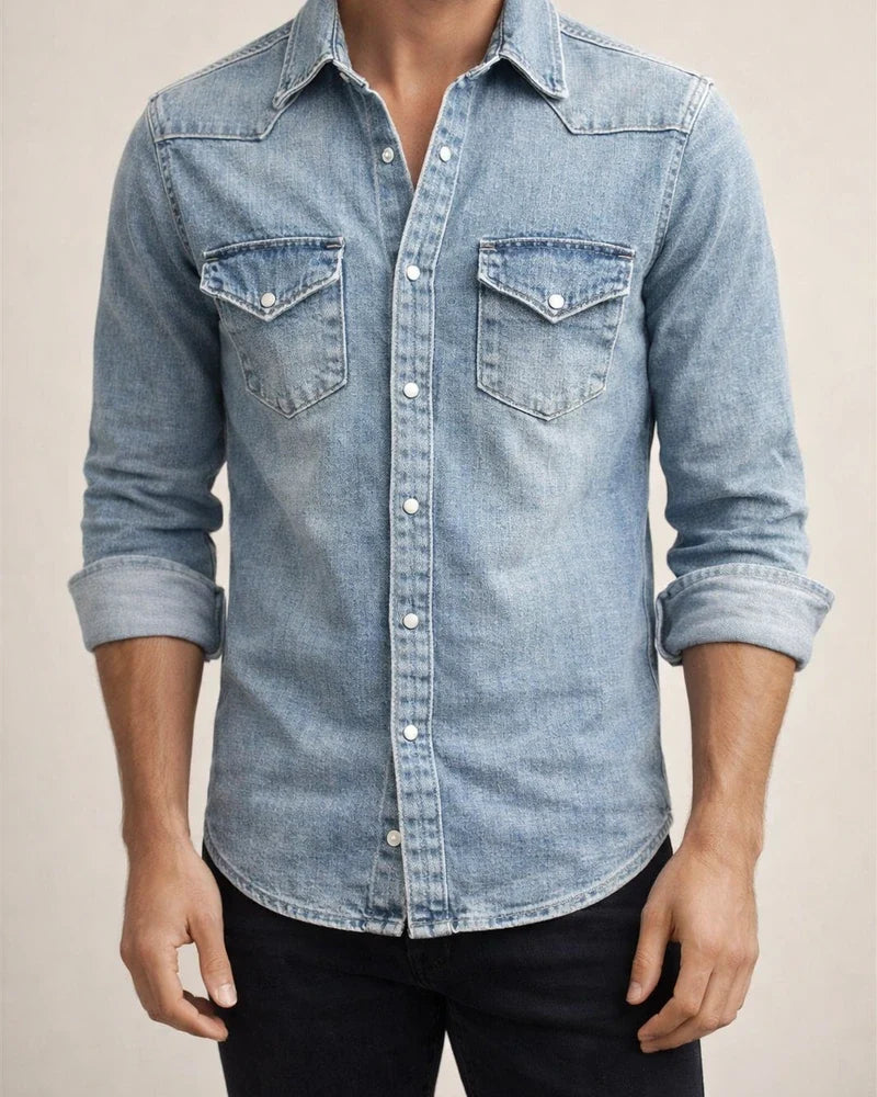 Men's Denim Shirt Solid Color Collar Black Blue Royal Blue Light Blue Gray Street Daily Long Sleeve Button-Down Clothing Apparel Denim Casual Comfortable Pocket | JRSEE:fce2ff35-b3a3-4727-b16c-55a2a04c1a5f