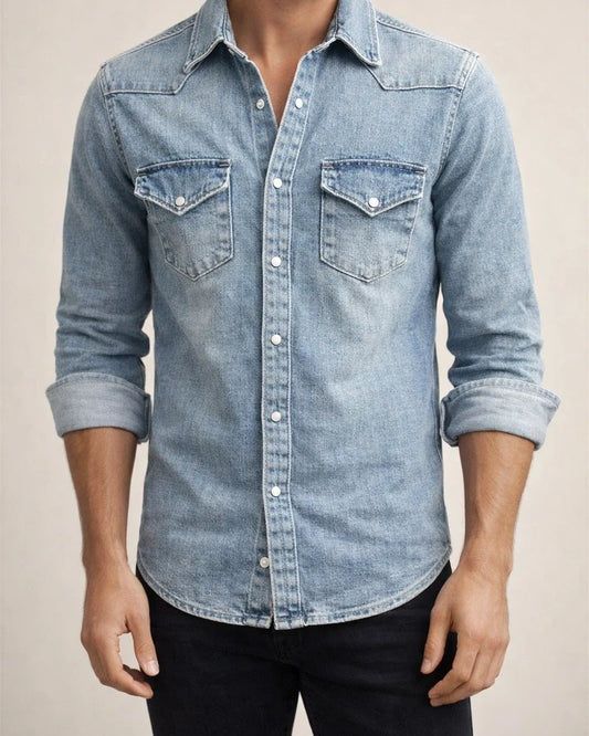Men's Denim Shirt Solid Color Collar Black Blue Royal Blue Light Blue Gray Street Daily Long Sleeve Button-Down Clothing Apparel Denim Casual Comfortable Pocket | JRSEE:fce2ff35-b3a3-4727-b16c-55a2a04c1a5f