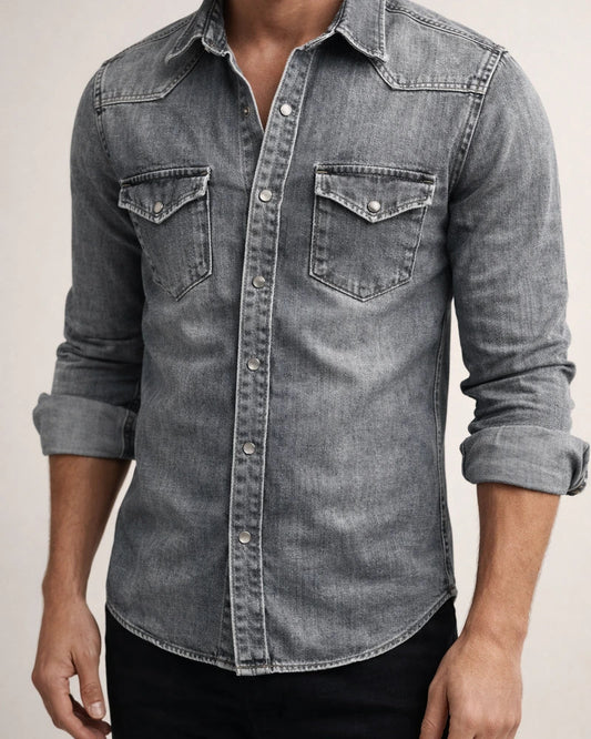 Men's Denim Shirt Solid Color Collar Black Blue Royal Blue Light Blue Gray Street Daily Long Sleeve Button-Down Clothing Apparel Denim Casual Comfortable Pocket | JRSEE:87fe7e75-c224-4613-a0eb-ab5e1d04dadd