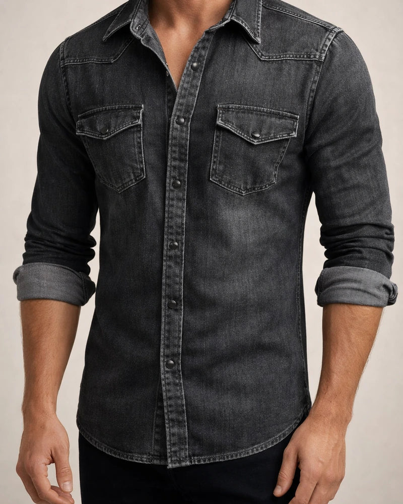 Men's Denim Shirt Solid Color Collar Black Blue Royal Blue Light Blue Gray Street Daily Long Sleeve Button-Down Clothing Apparel Denim Casual Comfortable Pocket | JRSEE:398d27a2-c7a1-43f3-8307-3e9963ae0ba8